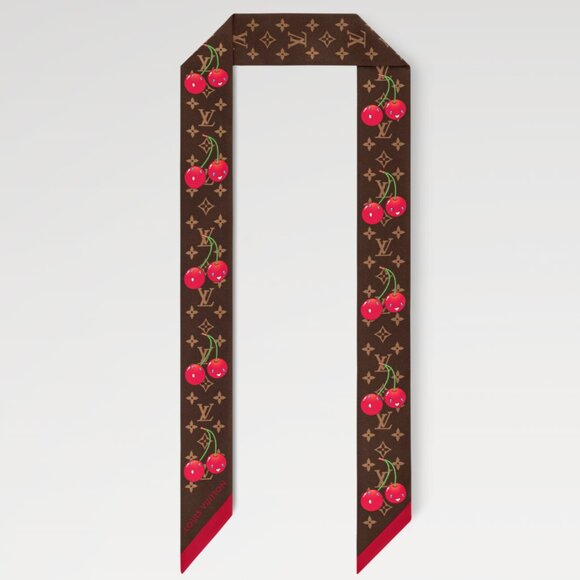 NWT🍒Louis Vuitton x Murakami🍒Monogram Cerise Cherry Motif Silk Bandeau Twilly - Picture 1 of 10